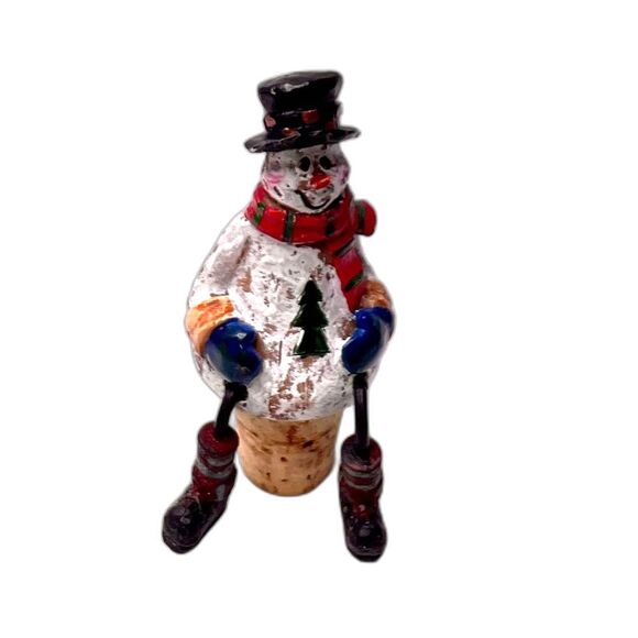 Christmas Snowman Dangler Hand Painted Bottle Topper Stoppers Cork Wine Holiday - Picture 1 of 11